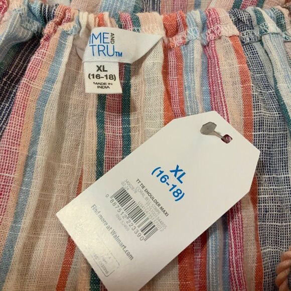 Time and Tru Women's Coral Stripe Tie Shoulder Linen Blend Maxi Dress XL New - Picture 12 of 13